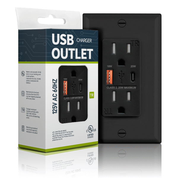 MBDT15Q – USB Outlet with Quick Charger (Black)